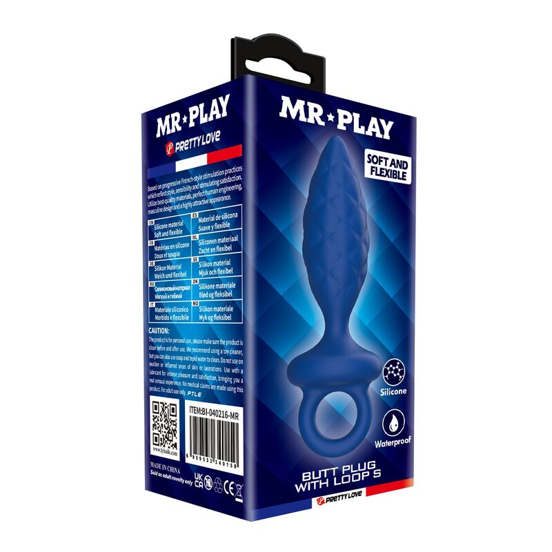 Mr Play - Plug Anal Texturizado com Anel Azul S
