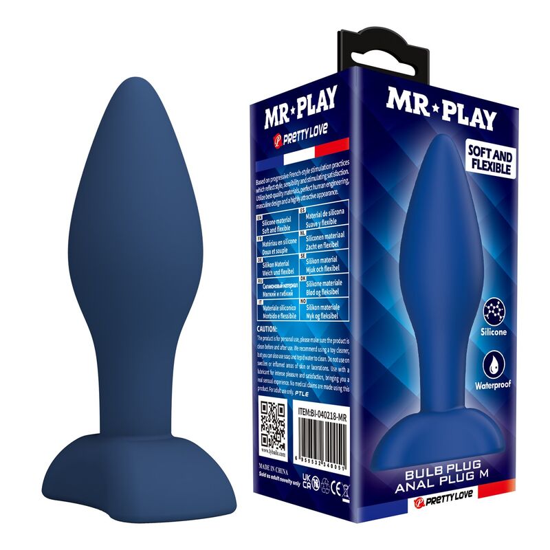 Mr Play - Plug Anal de Silicone Cônico Azul M