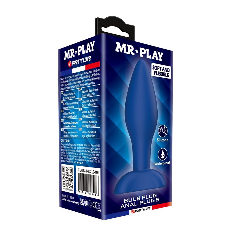 Mr Play - Plug Anal de Silicone Cônico Azul S