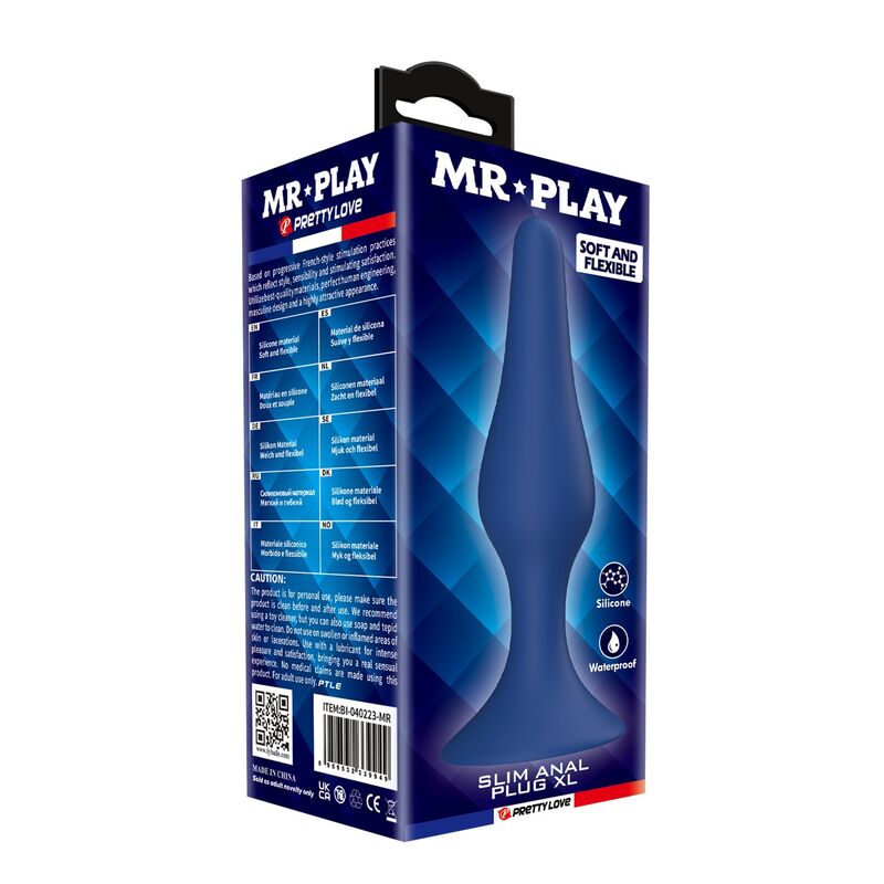Mr Play - Plug Anal de Silicone Cônico Azul XL