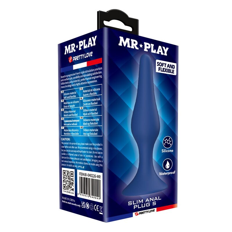 Mr Play - Plug Anal Fino de Silicone Azul Tamanho S