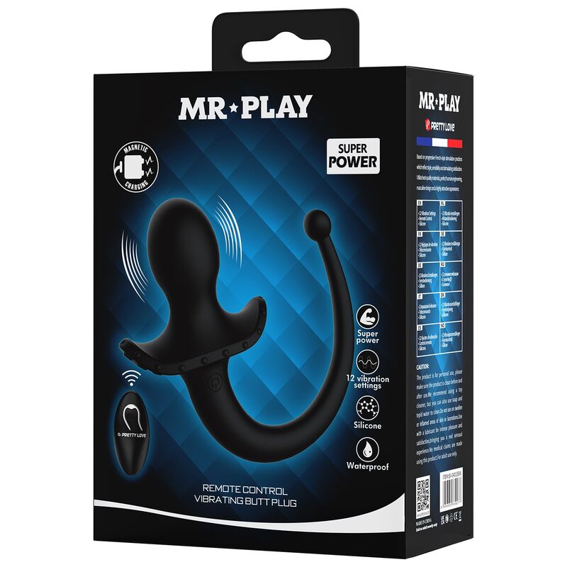 Mr Play - Vibrador Anal e Períneo com Controle Remoto sem Fio, Preto