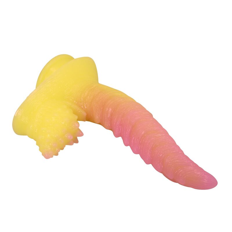 Power Monsters - Dildo Ondulado Monster Fantasy com Ventosa 22,5 cm Ø 5,5 cm Rosa e Amarelo