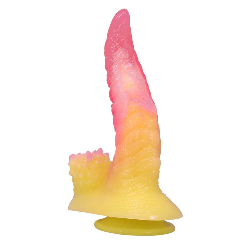 Power Monsters - Dildo Ondulado Monster Fantasy com Ventosa 22,5 cm Ø 5,5 cm Rosa e Amarelo