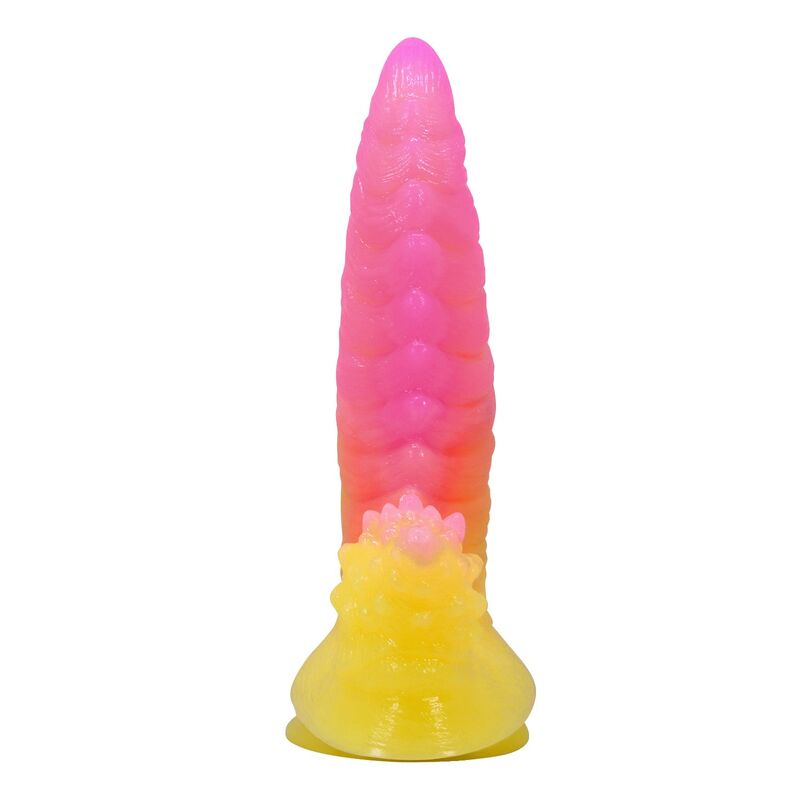 Power Monsters - Dildo Ondulado Monster Fantasy com Ventosa 22,5 cm Ø 5,5 cm Rosa e Amarelo