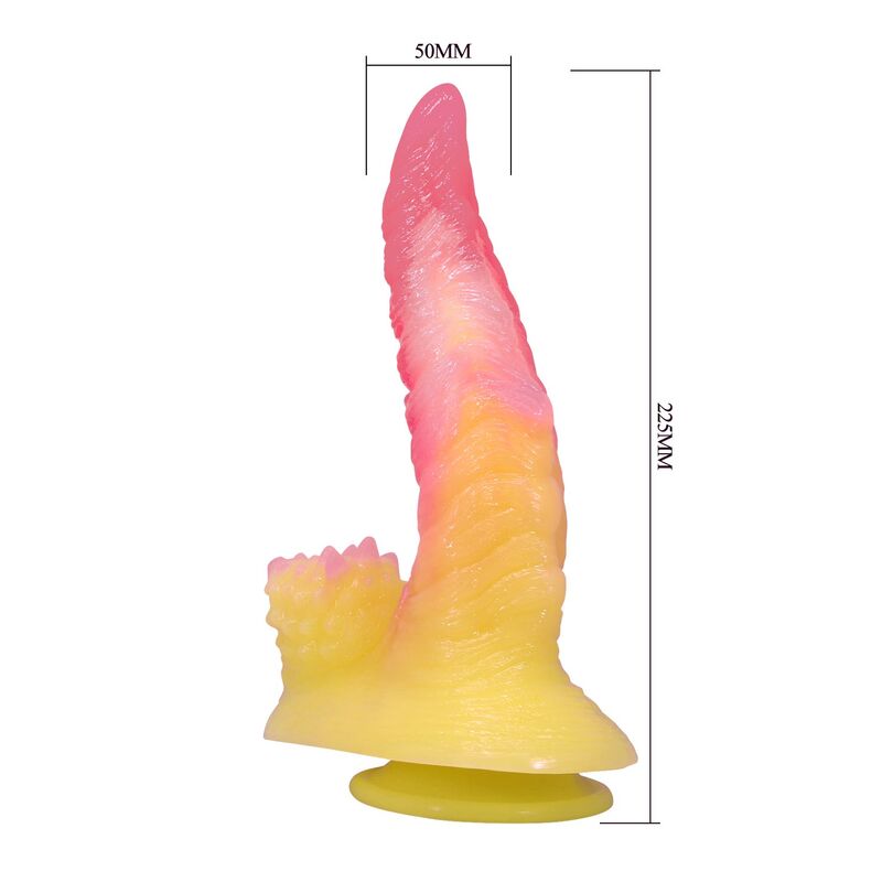 Power Monsters - Dildo Ondulado Monster Fantasy com Ventosa 22,5 cm Ø 5,5 cm Rosa e Amarelo