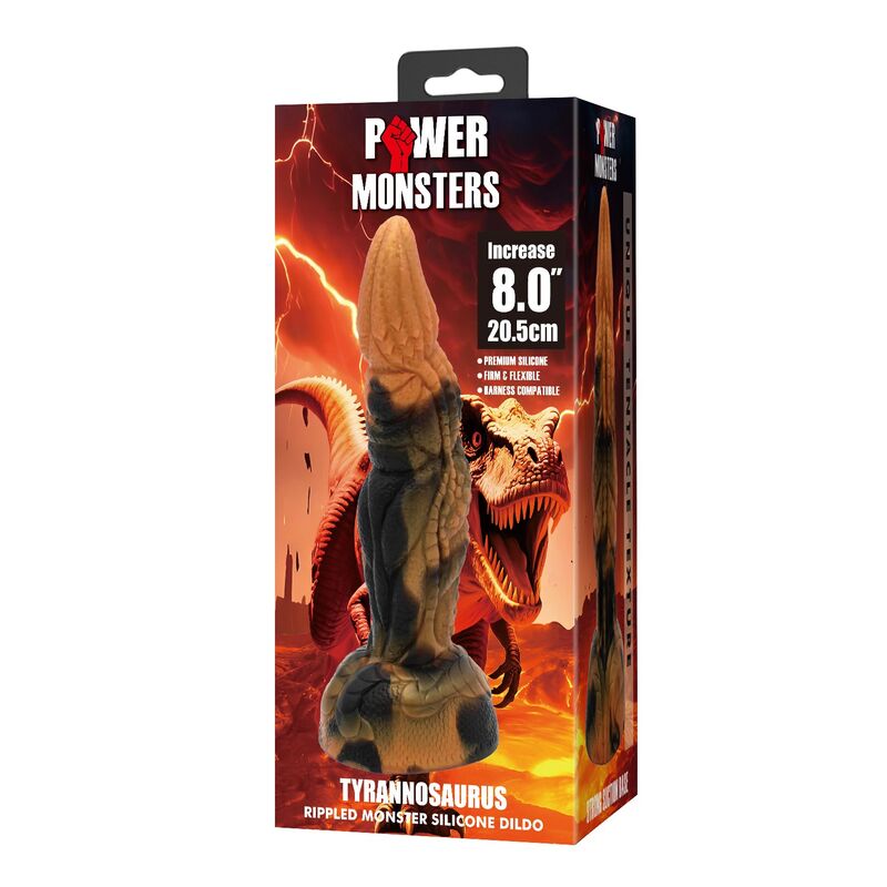 Power Monsters - Dildo de Silicone Fantasia Tiranossauro Bicolor 20,5 cm Ø 5 cm