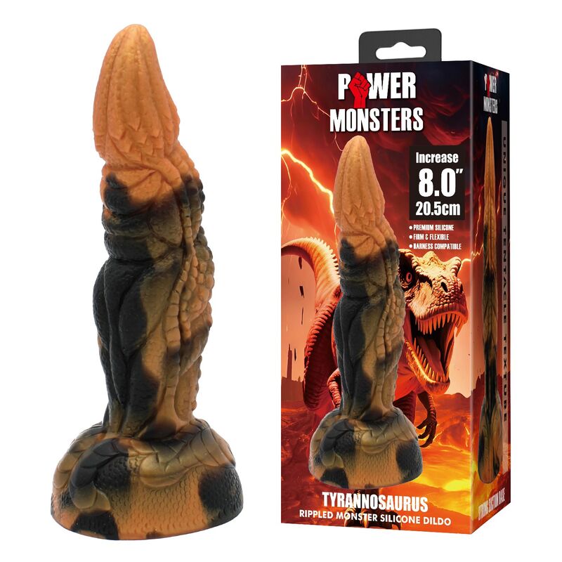 Power Monsters - Dildo de Silicone Fantasia Tiranossauro Bicolor 20,5 cm Ø 5 cm