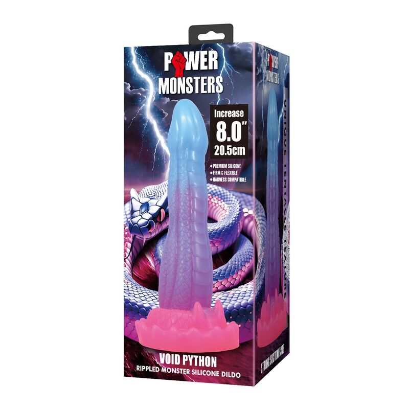Power Monsters - Dildo Fantasia Void Python com Ventosa 20,5 cm Ø 5,2 cm Azul, Roxo e Rosa