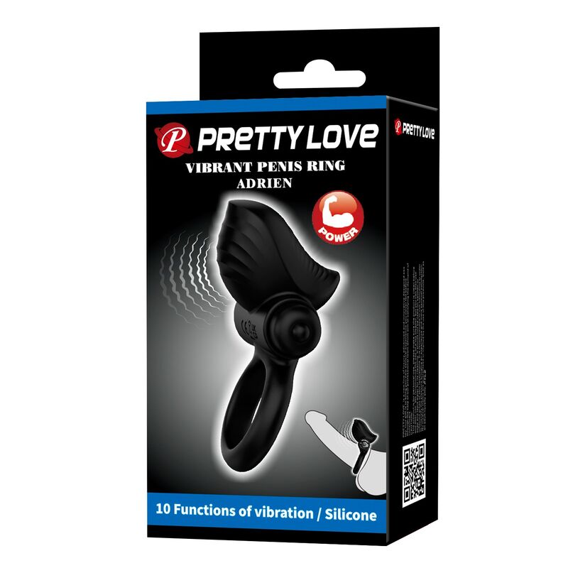 Pretty Love - Anel Vibratório para Pênis Adrien com 10 Funções - Preto