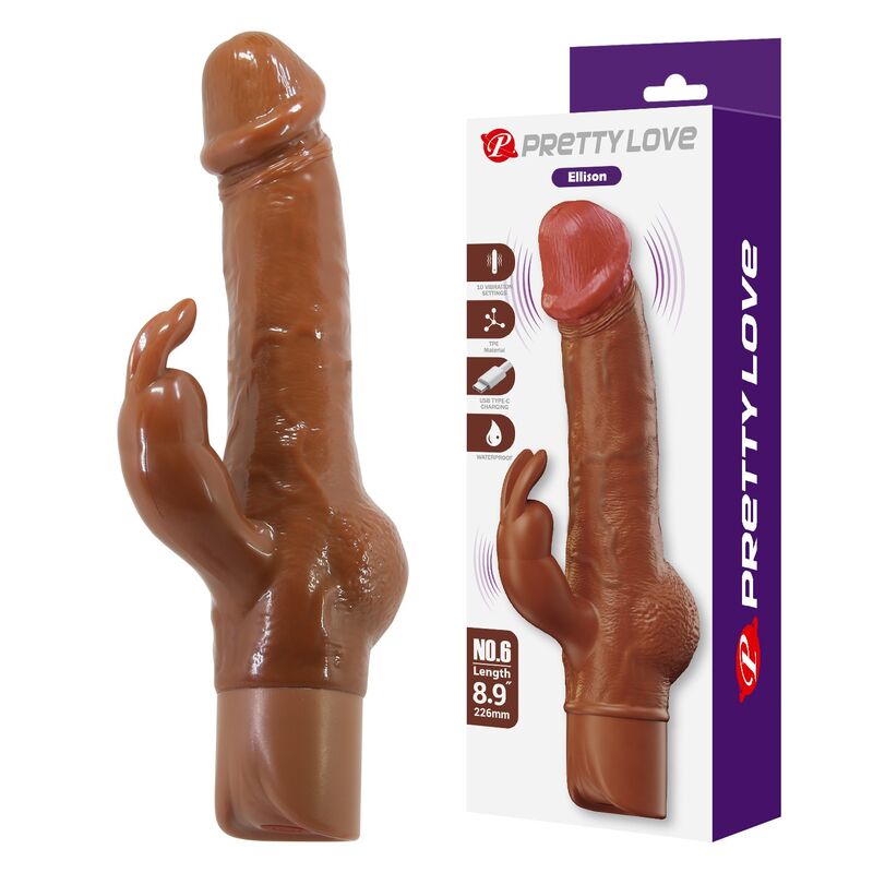 Pretty Love - Vibrador Realista em Formato de Coelho Ellison 22,6 cm Ø 4,2 cm Marrom