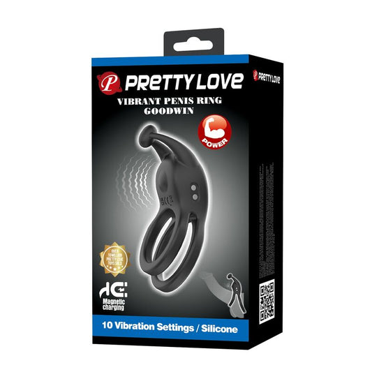 Pretty Love - Anel Peniano Vibratório Duplo Recarregável Goodwin Preto