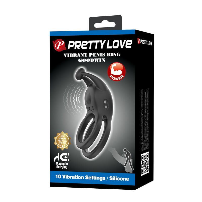 Pretty Love - Anel Peniano Vibratório Duplo Recarregável Goodwin Preto