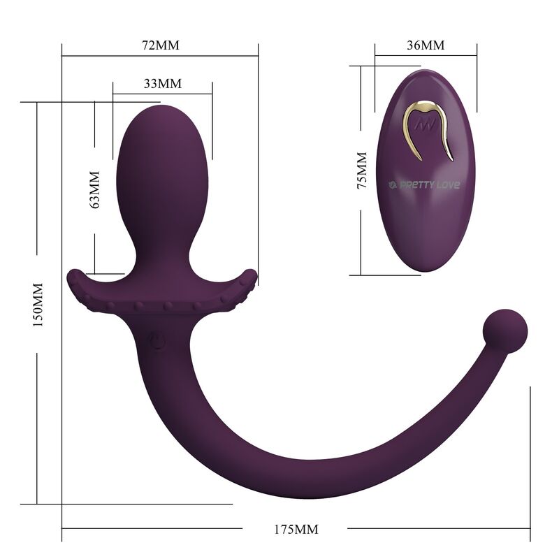 Pretty Love - Lioea Plug Anal Vibratório com Rabo 12 Funções Roxo com Controle Remoto