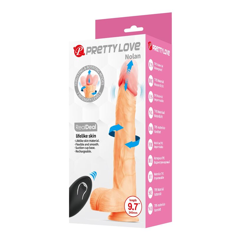 Pretty Love - Nolan Dildo Vibratório com Controle Remoto, 24,5 cm Ø 5 cm Natural