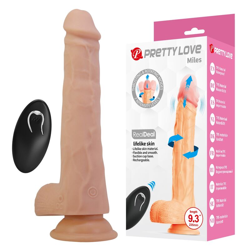 Pretty Love - Miles Dildo Vibratório com Controle Remoto, 23,5 cm Ø 4,8 cm Natural