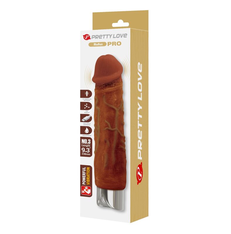 Pretty Love - Vibrador Realista Profissional 23,5 cm Ø 4,8 cm Marrom