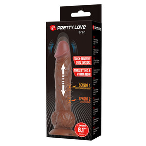 Pretty Love - Eren, Dildo Vibratório com Empurração, 20,5 cm Ø 4,5 cm, Marrom