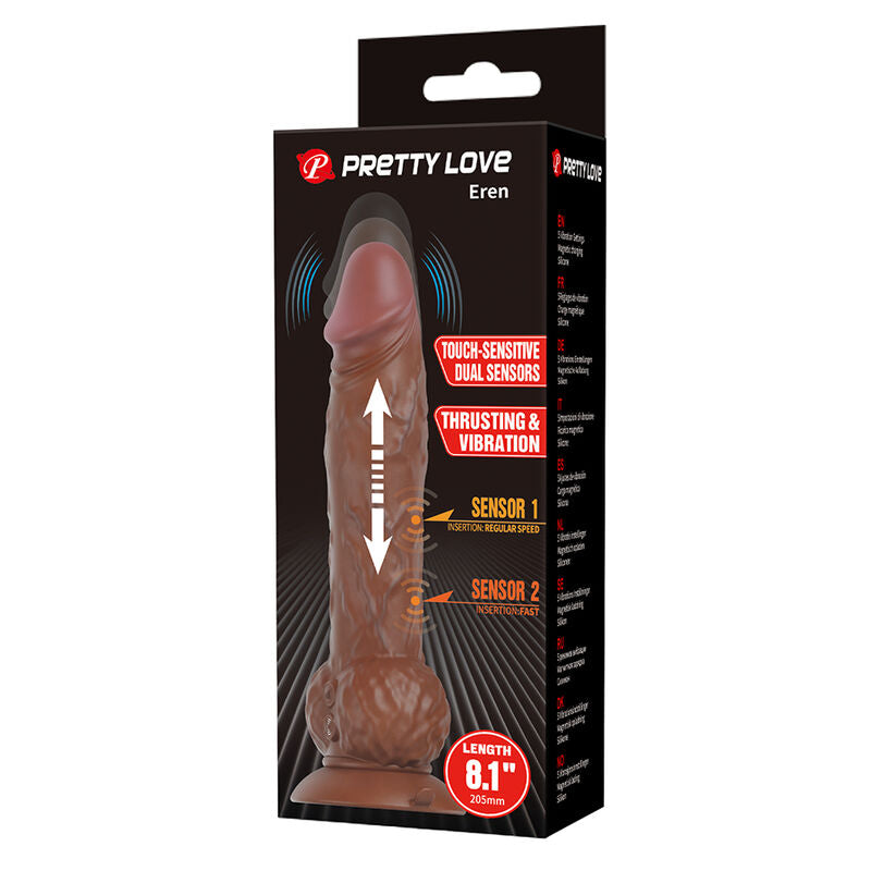 Pretty Love - Eren, Dildo Vibratório com Empurração, 20,5 cm Ø 4,5 cm, Marrom