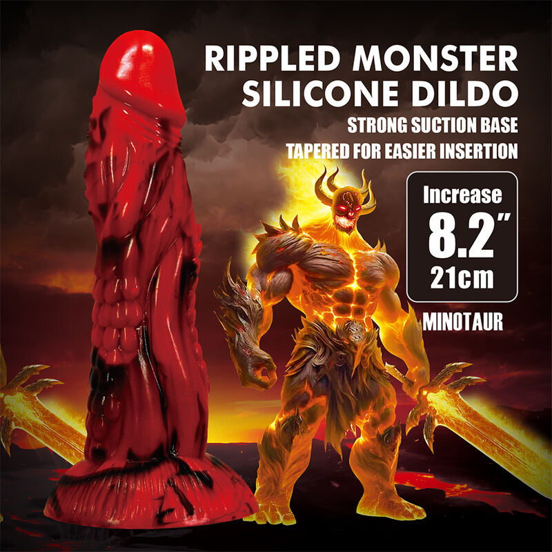 Power Monsters - Dildo Fantasia Minotauro com Ventosa 21 cm Ø 5 cm Vermelho e Preto