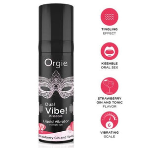 Orgie - Dual VIBE! Vibrador Líquido Beijável com Sabor de Morango, Gin Tônica, 15 ml