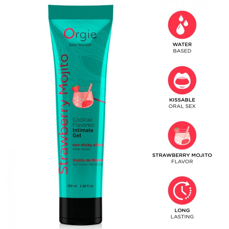 Orgie - Lubrificante em Tubo Coquetel Morango Mojito Beijável Gel Íntimo à Base de Água 100 ml