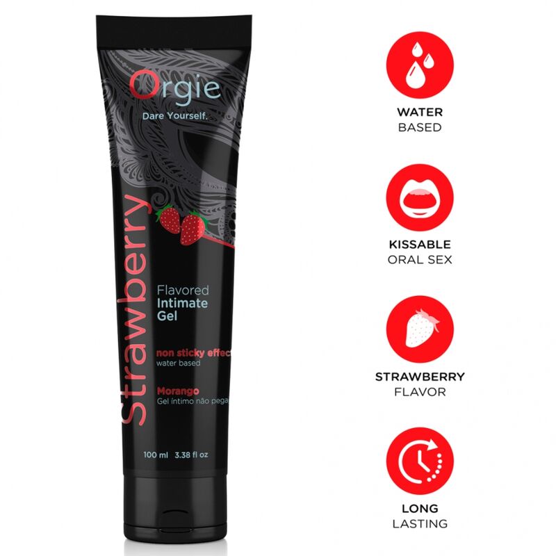 Orgie - Lubrificante em Tubo Sabor Morango, Gel Íntimo à Base de Água, 100 ml