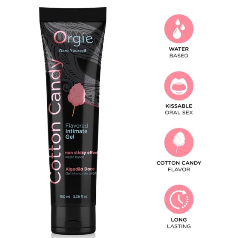 Orgie - Lubrificante em Tubo com Aroma de Algodão Doce, Beijável, Gel Íntimo à Base de Água, 100 ml