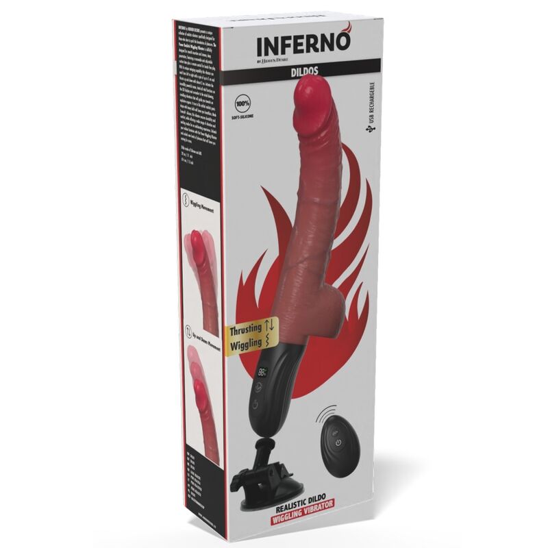 Hidden Desire - Vibrador Realista Inferno com Movimento de Impulso e Oscilação, 28 cm, Controle Remoto, Tom de Pele