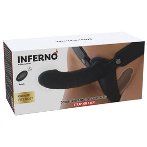 Hidden Desire - Arnês Inferno com Dildo Vibratório Duplo de Silicone de 14 cm e Controle Remoto Preto