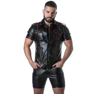 Locker Gear - Punch Hole Leatherette Camisa Vermelho S