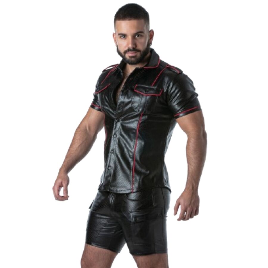 Locker Gear - Punch Hole Leatherette Camisa Vermelho S