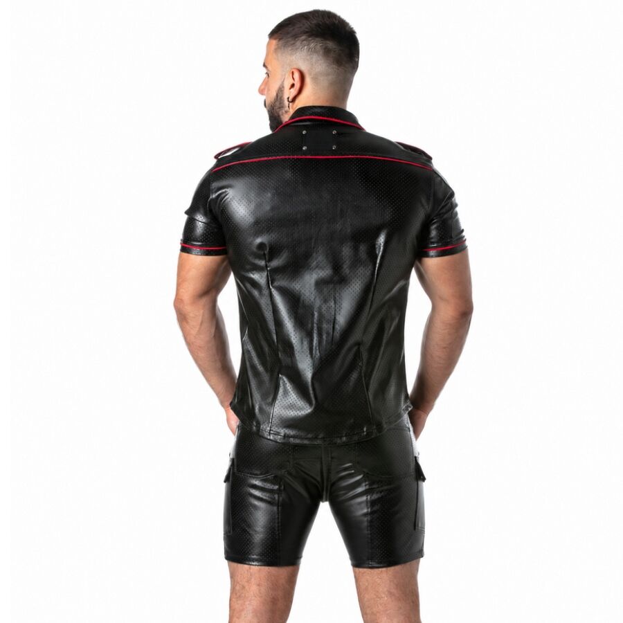 Locker Gear - Punch Hole Leatherette Camisa Vermelho L