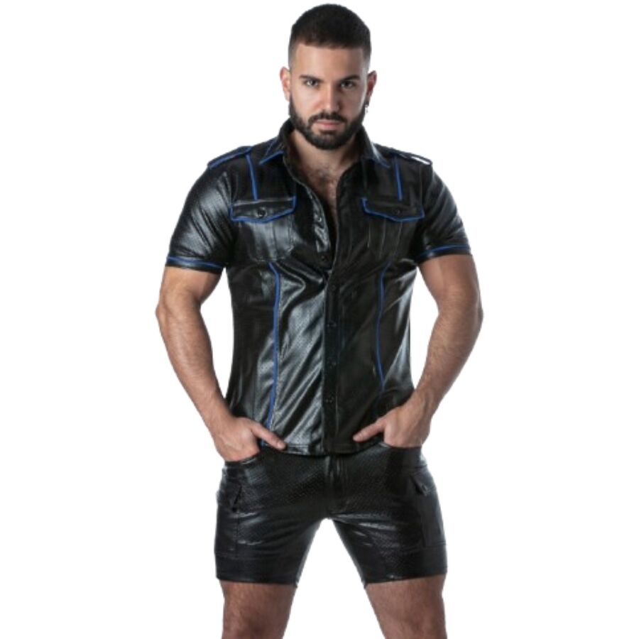 Locker Gear - Punch Hole Leatherette Camisa Azul XL
