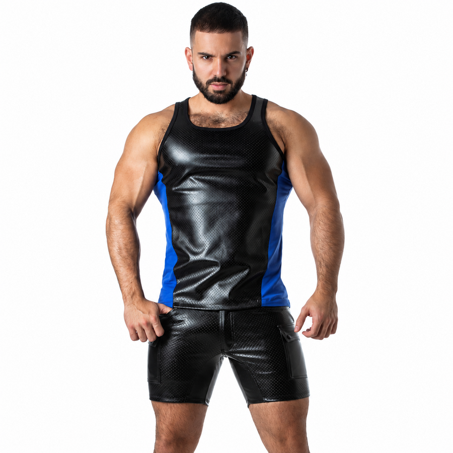Locker Gear - Punch Hole Leatherette Camisola de Alças Azul M