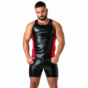 Locker Gear - Punch Hole Leatherette Camisola de Alças Vermelho L