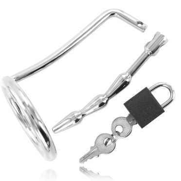 Metal Hard Anel de Testículo Com Plug de Castidade Uretral
