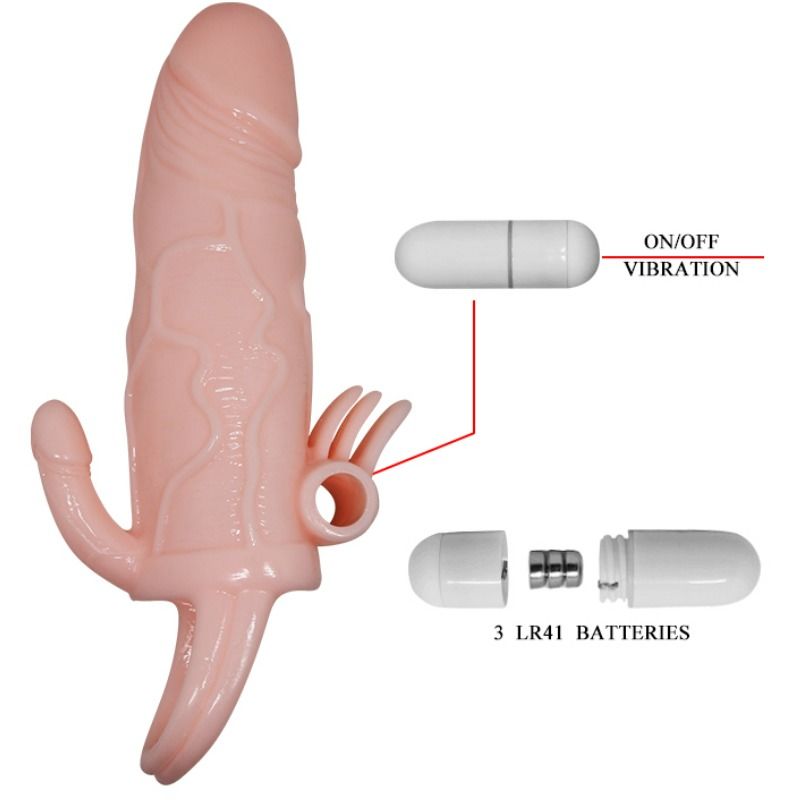 Baile - Capa para Pénis Brave Man com Carne de Estimulação Clitórica e Anal 16.5 cm