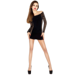 Passion - Mulher Bs025 Bodystocking Vestido Preto Estilo Tamanho Único
