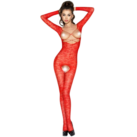 Passion - Mulher Bs031 Bodystock Vermelho Tamanho Único