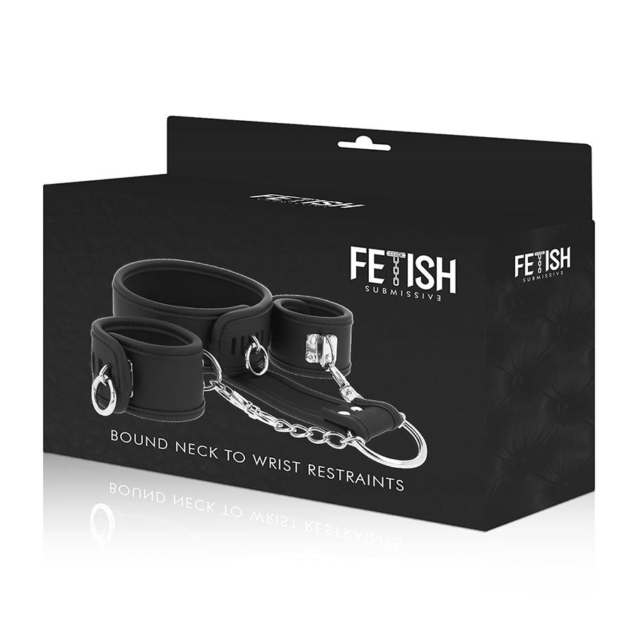 Fetish Submissive - Colar e Algemas de Couro Vegano com Forro de Noprene