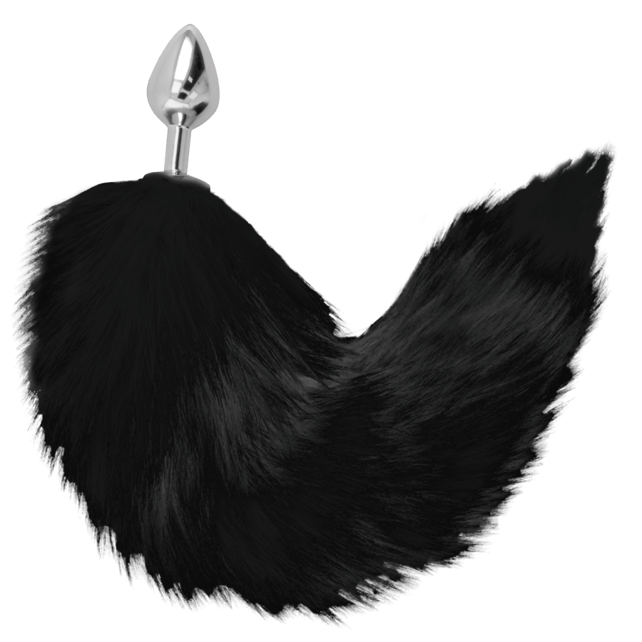 Darkness Plug Anal Prata 8 Cm Com Cauda Preta