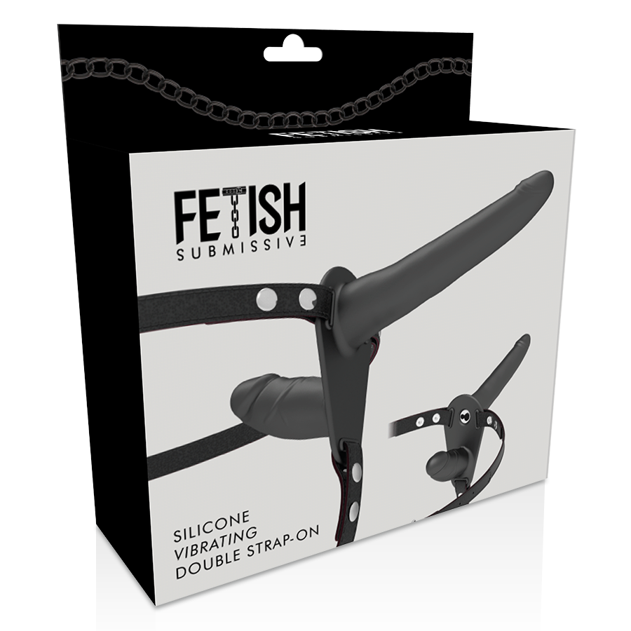 Fetish Submissive Harness Vibrador Preto de Dupla Penetração