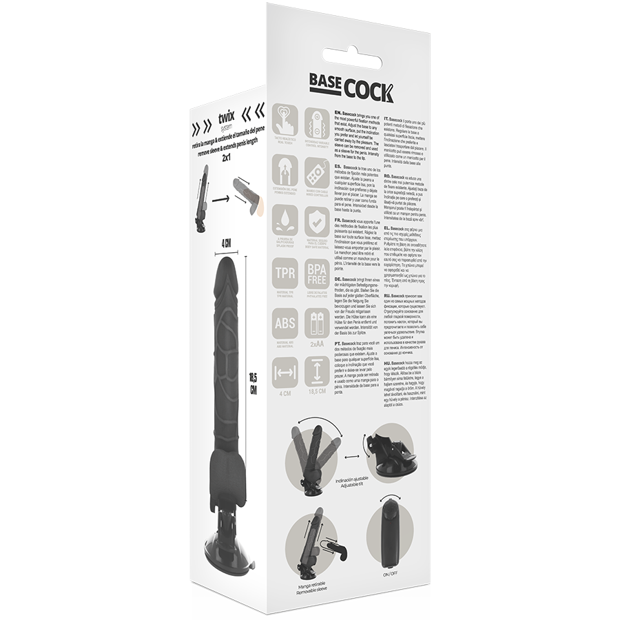 Basecock - Controle Remoto Vibrador Realístico Preto 18.5 cm -O- 4cm