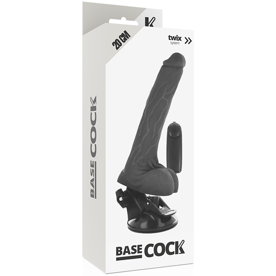 Basecock Vibrador Realístico de Controle Remoto Preto Com Testículos 20 Cm -o- 4 Cm