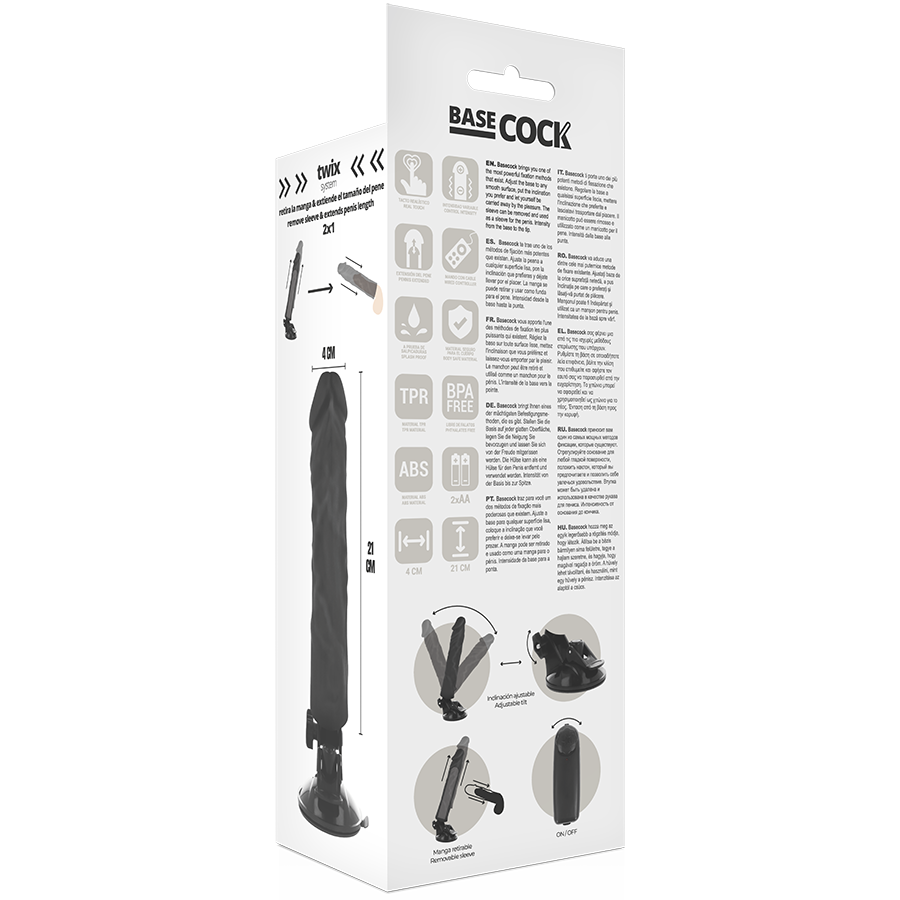 Basecock Mando a Distancia Vibrador Realista Negro 21 cm -o- 4 cm