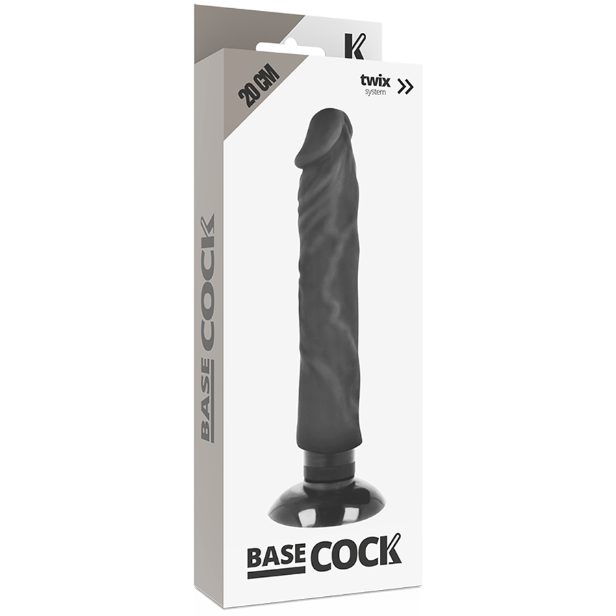 Basecock - Vibrador Realístico Basecock 2-1 Preto 20 cm -O- 4 cm
