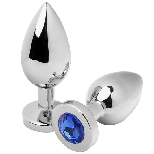 Metal Hard Plug Anal Diamante Azul Médio 7,62cm