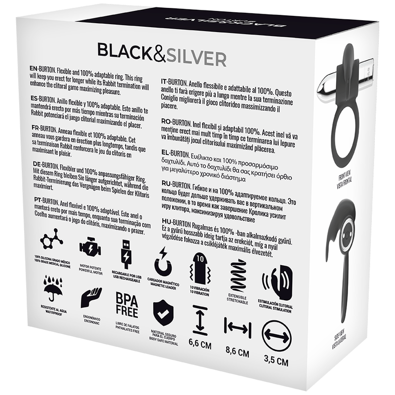 Black&Silver - Anel Recarregável Burton 10 Modos de Vibração