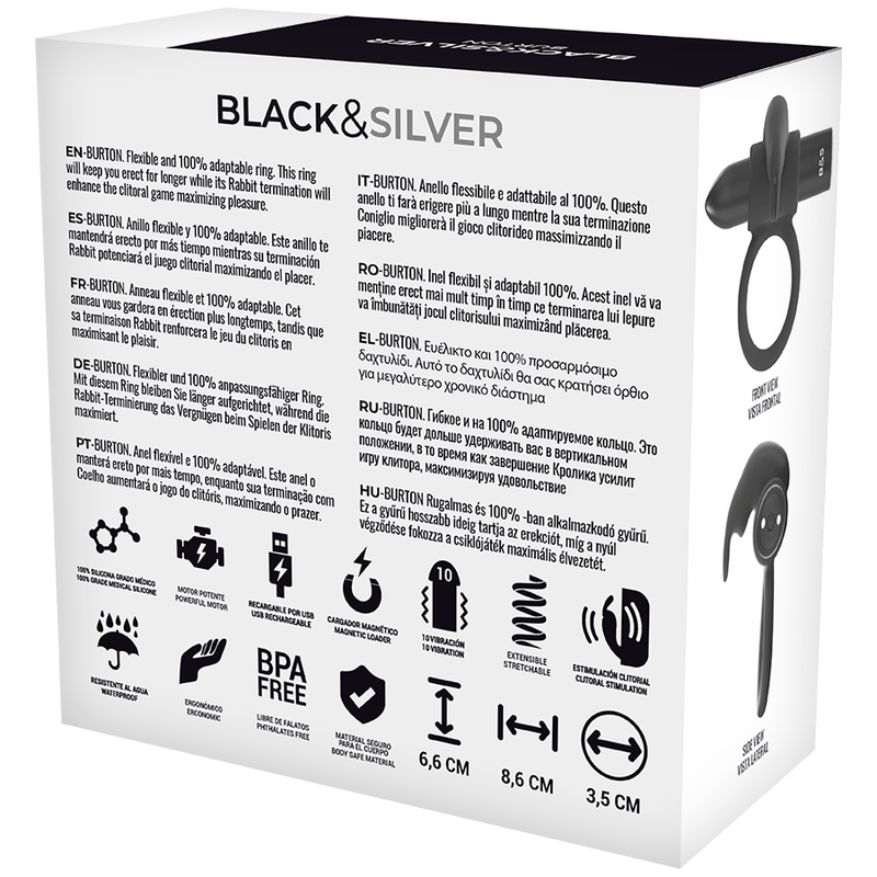 Black&Silver - Burton Ring 10 Modos de Vibração Preto